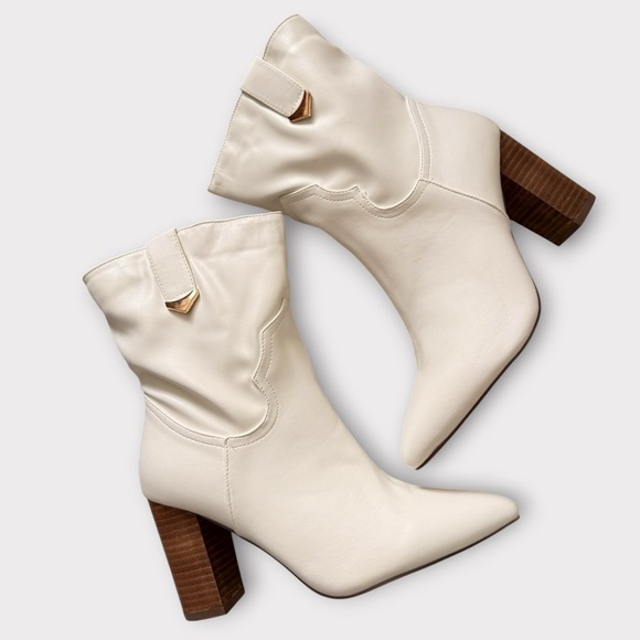 Lulus Western-Inspired Cream Block Heel Boots – Size 8.5 - Picture 2 of 10